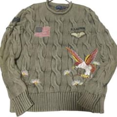 ✨ 激レア 美品✨ ポロラルフローレン ケーブル ニット 鷹 星条旗 刺繍