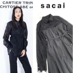 sacai 2022 lace shirt dress 異素材切り替えワンピース - メルカリ