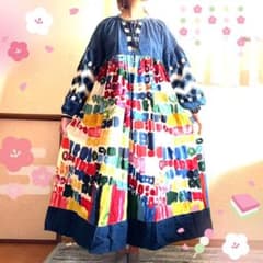 アートライフワンピース♡♡バルーンスリーブ ラッシュ風呂敷 デニム 刺繍のサムネイル