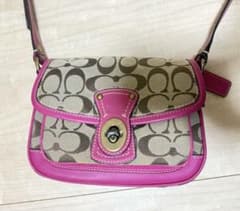 COACH シグネチャー ロングショルダーバッグ 10566 ベージュ×ピンクのサムネイル
