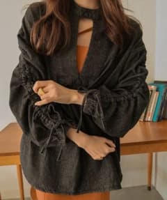 mideal drost denim blouse / ドロストデニムブラウスのサムネイル