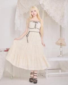 新品】シェルマカロン バイカラーリボンシャーリングロングワンピ FREE