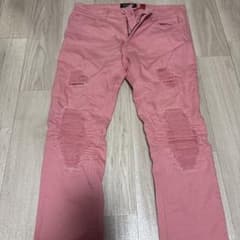 MAKOBI ダメージデニムパンツ ピンクのサムネイル