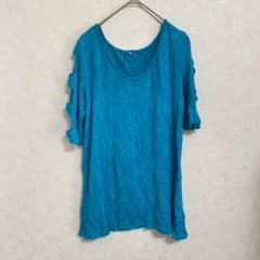 Thumbnail of M相当 無地 チュニック オープンショルダー 半袖 ターコイズブルー 古着