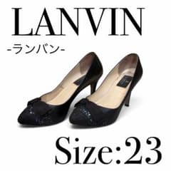 ランバンLANVIN COLLECTION リボン グリッター 黒 パンプス23のサムネイル