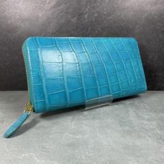 新品 訳あり クロコダイル 長財布 ターコイズブルー クロコ 傷あり クロコダイル メンズ財布 クロコダイル長財布 メンズ 長財布