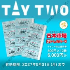 テイツー株主優待券　古本市場 トレカパーク使用可　500円4枚✕20枚4万円分 テイツーTAYTWO株主優待 古本市場トレカパーク6000円2027/5/31迄