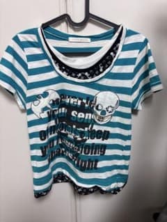 Y2K スカルプリント ボーダーピチTシャツのサムネイル