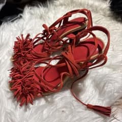 SLY レッド フリンジ レースアップ サンダルのサムネイル
