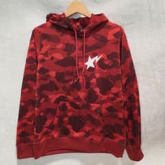 【美品】エイプ メッシュ パーカー レッドカモ 赤 迷彩 スター M