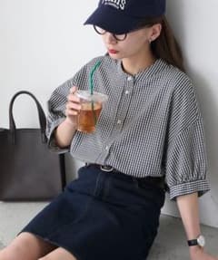 アソート柄 ボリュームスリーブバンドカラー半袖シャツ　BONLECILLのサムネイル