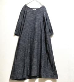45R コットン100％ロングワンピース グレー М ゆったり Aライン 七分袖 45R コットン100％ロングワンピース グレー М ゆったり Aライン 七分袖