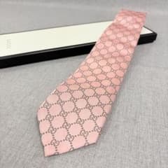 GUCCI グッチ GG柄 シルク100 メンズ ネクタイ ピンク グレー - メルカリ