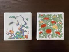 【美品】観窯 刻印あり 色絵 陶箱 2個セット（角型 蓋物・小物入れ）のサムネイル