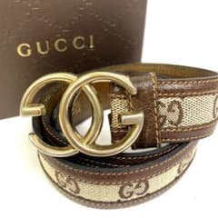 グッチ インターロッキング ゴールド バックル レザー ベルト 4cm L-XL グッチ レザーベルト インターロッキング ゴールド金具 GGキャンバス