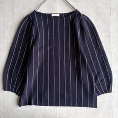 DES PRES コットンアセテートミラノリブ ボートネックプルオーバー 紺 