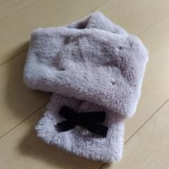 キッズ ファーマフラー リボン付き パープル