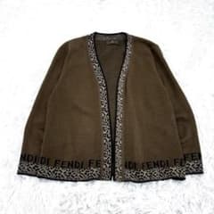 【イタリア製】FENDI ウール 羽織り カーディガン レオパード ウール 茶
