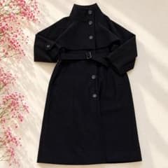【グレイル】美品✨ベルト付きスタンドカラーケープロングコート黒 F長袖 ポケット