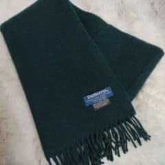バーバリー カシミヤ ウール マフラー フリンジ 深緑 スコットランド製