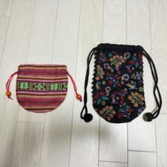 巾着ポーチ 2点セット　民族　インド　アジアン雑貨　刺繍