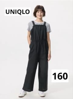 UNIQLO GIRLS リネンブレンドサロペット ブラック　160のサムネイル