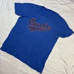 3767] USA古着 Canada Tシャツ半袖 青 M ブルー アメリカ古着