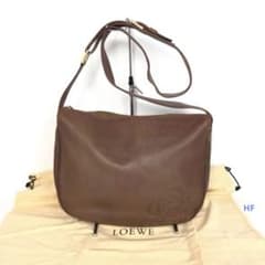 LOEWE ロエベ アナグラム 型押し ブラウン レザー ショルダーバッグ