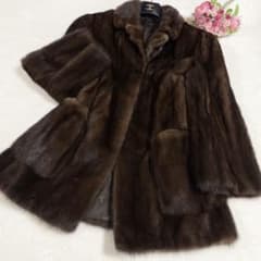 美品◎ミンク 毛皮 ファーコート ブラウン系 ポケット付き リアル