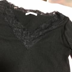 レースリブ　 Tシャツ　黒のサムネイル