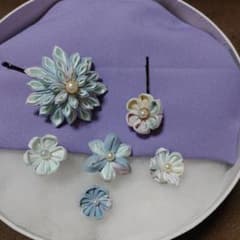 つまみ細工、花の髪飾り 6点セット、ハンドメイド、成人式、結婚式、着物、浴衣のサムネイル