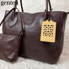 【美品】genten トートバッグ 本革 工具ロゴ チャーム ポーチ付 ブラウン 美品】genten トートバッグ 本革 工具ロゴ チャーム ポーチ付 ブラウン