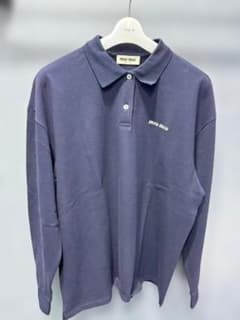 MIU MIUミュウミュウ 長袖 ポロシャツ ネイビー S ロゴ刺繍 イタリア製