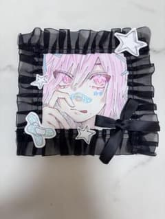 手描きイラスト 色紙 フリル装飾 ピンク髪 女の子のサムネイル