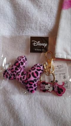 Disney ミニー ヒョウ柄 リボン キーホルダーのサムネイル
