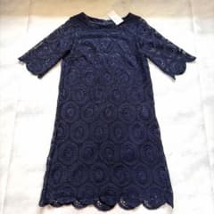 【新品タグ付】ラナン サークルレースワンピース 結婚式 お呼ばれ ドレス 紺のサムネイル