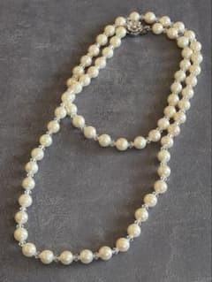 高島屋 テリ良好 大珠アコヤ真珠×クリスタル シルバー ネックレス 82 