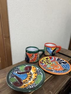 メキシコ製 タラベラ焼き カップ＆ソーサー 2客セット - メルカリ