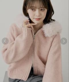 【SALON by Chico】フードファーWジップニットカーディガン ピンクのサムネイル