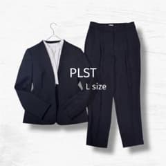 PLST プラステ 洗える セット ノーカラージャケット パンツ L ネイビー
