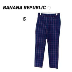 バナナリパブリックスローン アンクルパンツ 紺赤 チェック S カジュアルパンツ