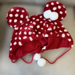 ディズニー ミニー　赤白水玉耳付き帽子のサムネイル