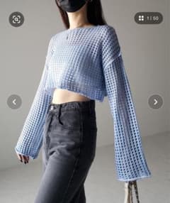 ワイドスリーブステッチクロシェショートニットのサムネイル