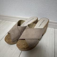 断捨離　ベージュ スエード コルク サンダル M 24cm