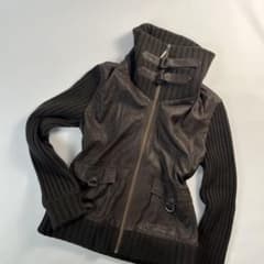 バーバリーロンドン レザージャケット ニット 切り替え ラムレザー