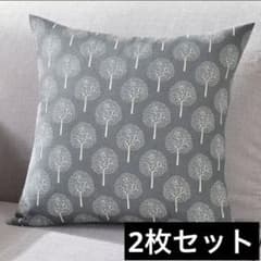【新品】北欧風 森林 ツリー柄 クッションカバー 2点セット グレーのサムネイル