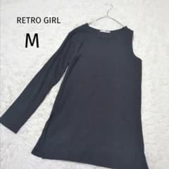 レトロガール アシンメトリー シャツ カットソー ブラック M 長袖