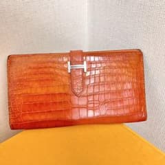 □HERMÈS ベアン クロコダイル アリゲーター 長財布 □□F刻印 - メルカリ
