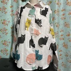 猫柄 総柄シャツ 半袖 ホワイト XL - 4