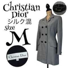 絹混】【9】Christian Dior ダブル ロングジャケット レディース